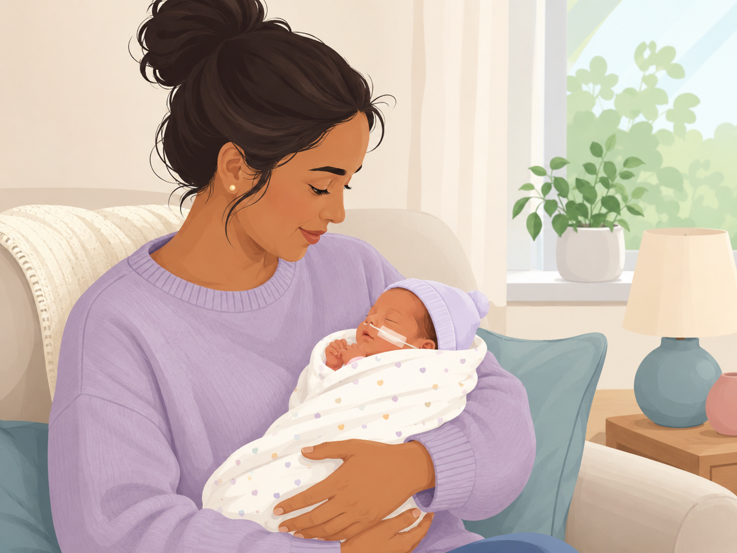 Parent holding a premature baby, representing maternal RSV vaccination and infant antibody protection.